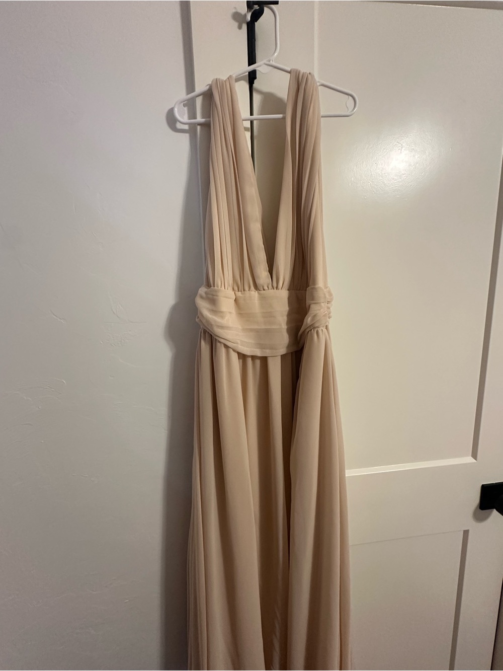 Lulu's Cream Plunge V-Neck Maxi Dress